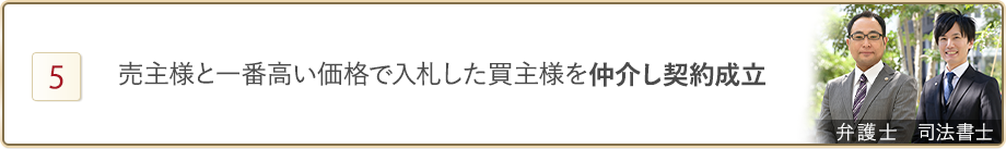 売主様と一番高い価格で入札した買主様を仲介し契約成立